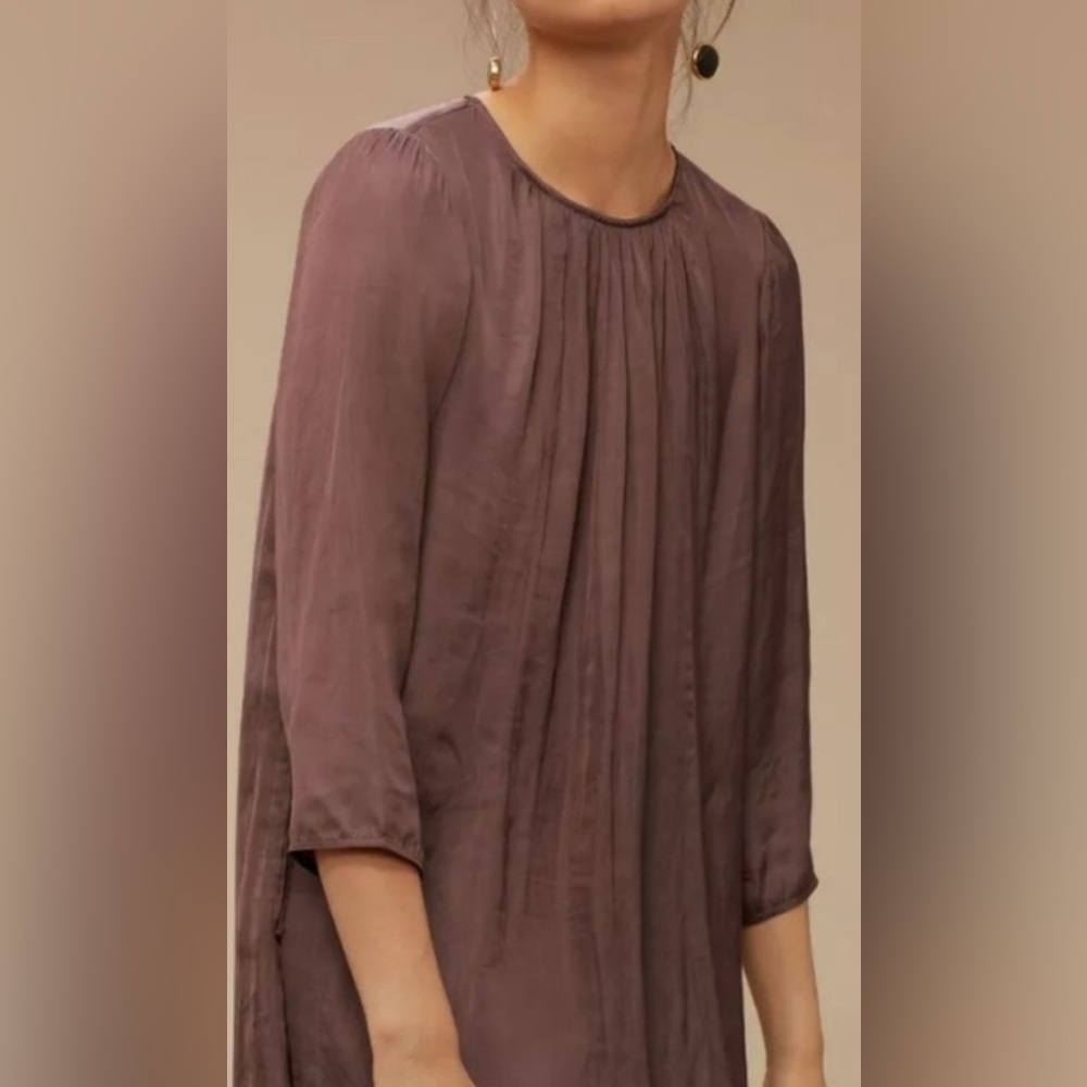 Wilfred Silky satin Babydoll Dress Rondelly Brown Japan tunic party mod chic XXS